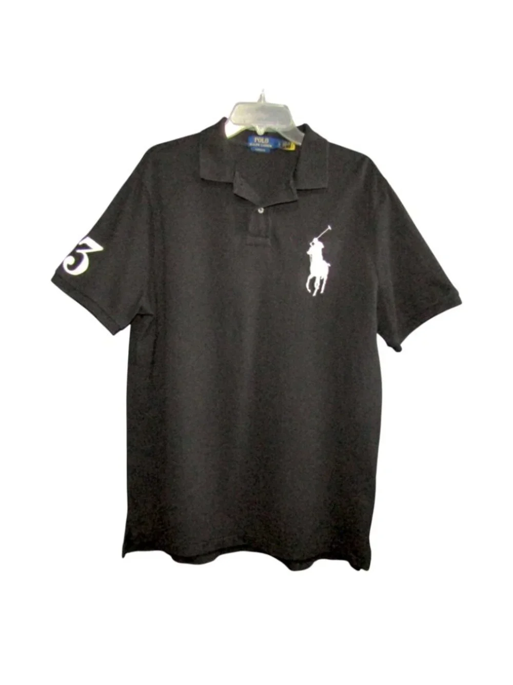 Polo Ralph Lauren Mens Size Large L Black Big Pony 3 Mesh Polo Shirt Classic Fit